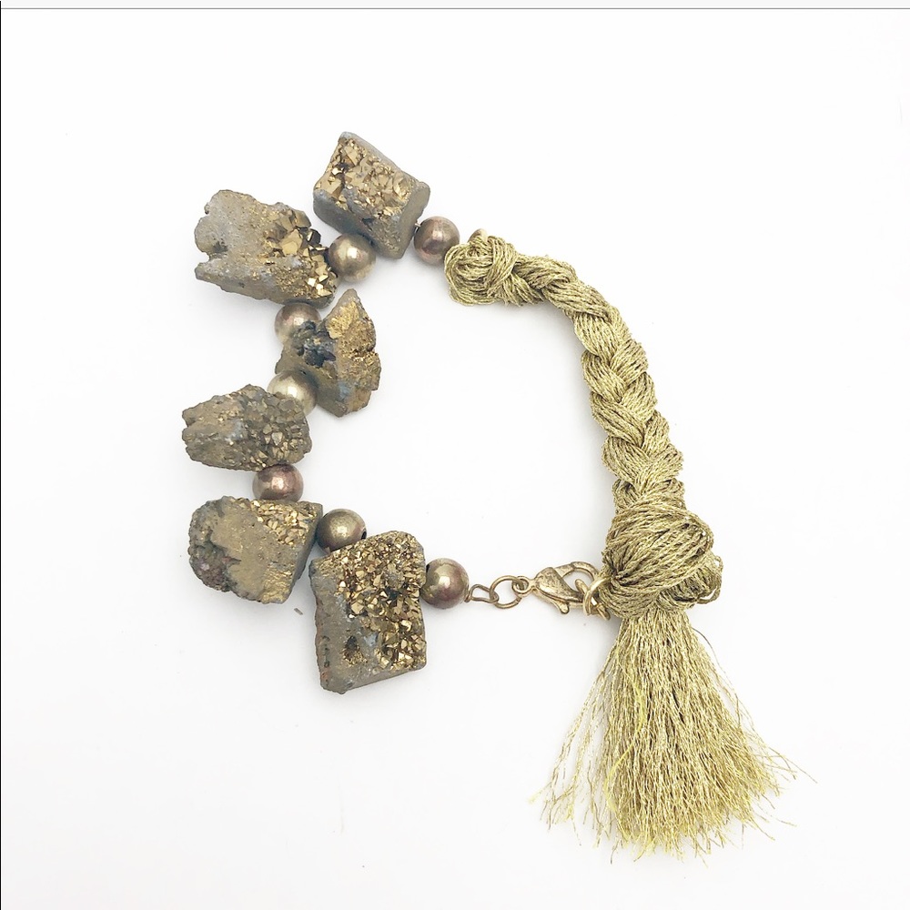 ARTISAN GOLD GEMSTONE TASSEL BRACELET - Picture 2 of 2